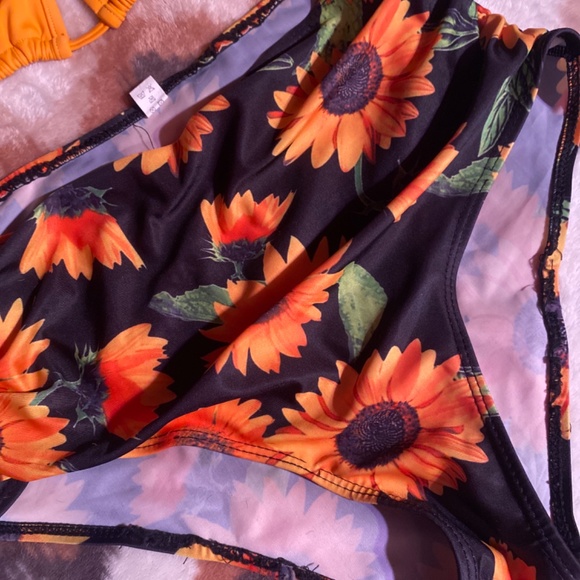 Orange Sunflower Tummy Control Two piece Bikini Bathing suit - Picture 6 of 15